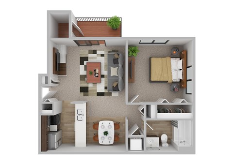 Floor plan for 1 bed, 1 bath, 708 sqft